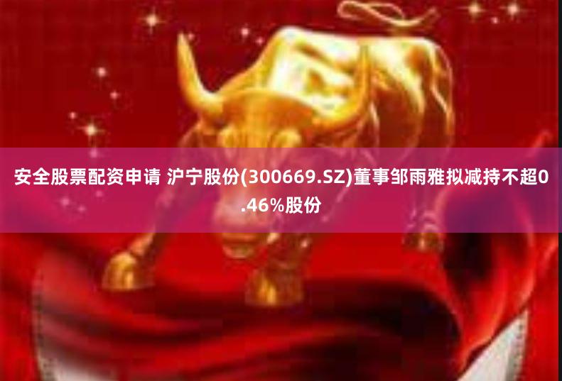 安全股票配资申请 沪宁股份(300669.SZ)董事邹雨雅拟减持不超0.46%股份
