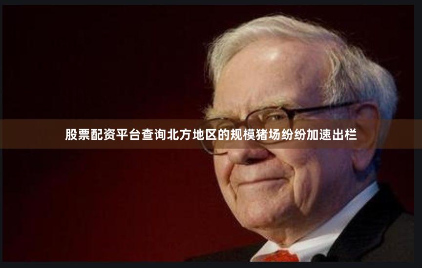 股票配资平台查询北方地区的规模猪场纷纷加速出栏